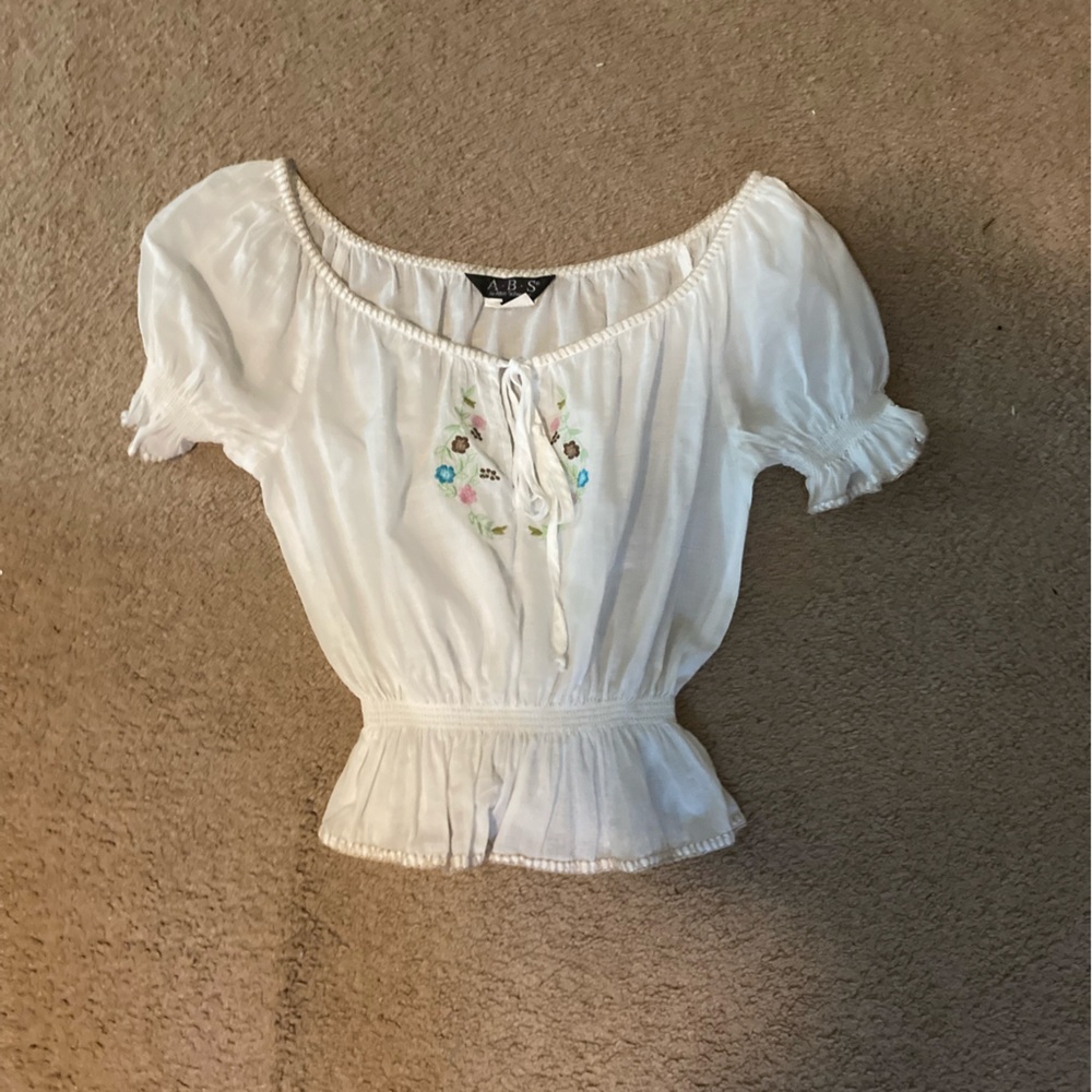ABS Allen Schwartz peasant top with embroidery